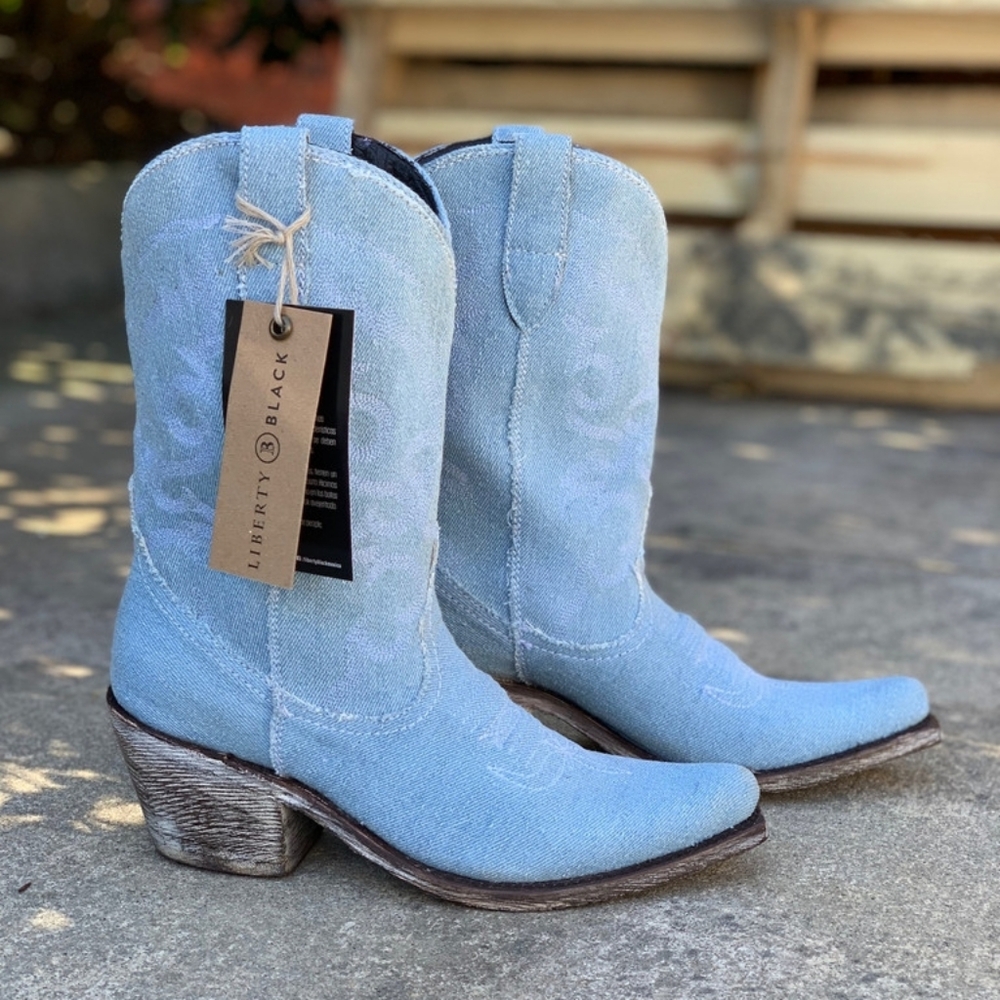 Liberty Black Baby Blue Jean Cowboy Boots NWT